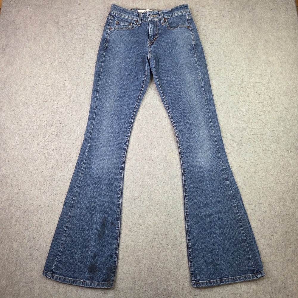 Levis 519 Low Flare Jeans Womens 0 L Medium Blue Denim Stretch Low Rise 26x33